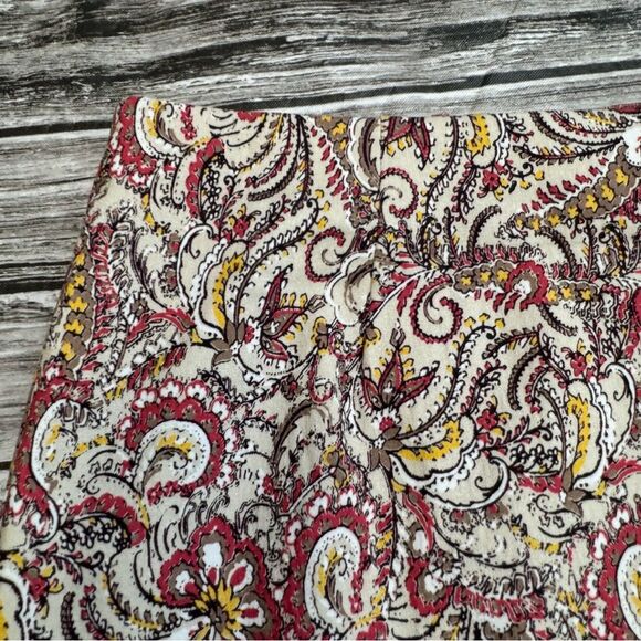Charter Club Womens Paisley Pencil Skirt Cream Brown Yellow Red 10 Elastic Waist - Picture 5 of 11